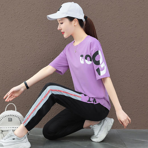 【图荣】运动服套装女2022新款春夏季薄款短袖炸街曳舞跑步时尚休闲两件套 商品图2