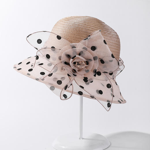 【YR】欧根纱遮阳帽子女神气质波点花朵盆帽春夏新款户外防晒透气太阳帽 商品图6