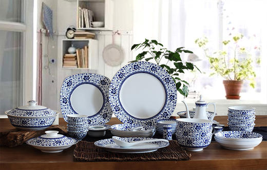 景德镇陶瓷  国瓷红叶  89头青花牡丹 商品图1