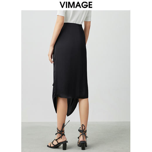 VIMAGE纬漫纪夏季新品高腰纯色显瘦设计小众褶皱半裙V1506123 商品图3