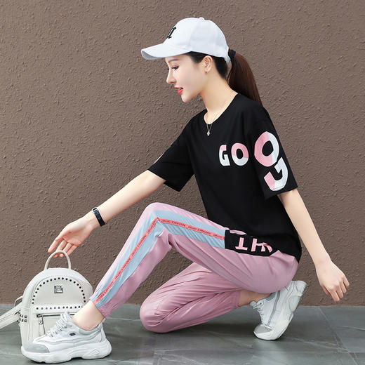【图荣】运动服套装女2022新款春夏季薄款短袖炸街曳舞跑步时尚休闲两件套 商品图3
