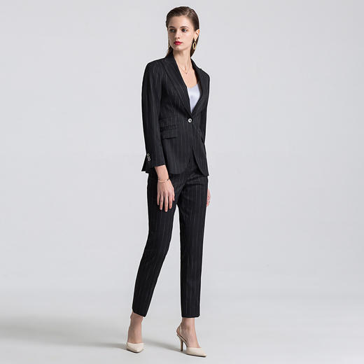 【上衣+裤子】罗蒙春季西服套装女士正装商务通勤修身显瘦条纹西装女 商品图3
