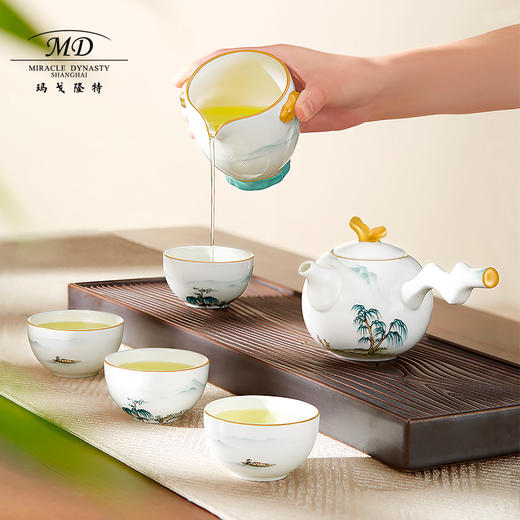【玛戈隆特】B7F 西湖盛宴听风4人份骨瓷功夫茶具套装家用中式创意礼盒装 商品图1