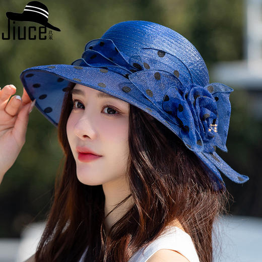 【YR】欧根纱遮阳帽子女神气质波点花朵盆帽春夏新款户外防晒透气太阳帽 商品图0