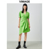 VIMAGE纬漫纪夏季新品纯色百搭洋气褶皱收腰连衣裙V1507154 商品缩略图5