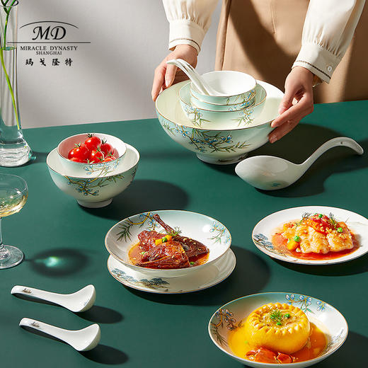 【玛戈隆特】B7F 玛戈隆特 2-4人份西湖盛宴骨瓷餐具套装家用中式创意碗盘碟礼盒装 商品图4