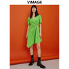 VIMAGE纬漫纪夏季新品纯色百搭洋气褶皱收腰连衣裙V1507154 商品缩略图0