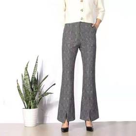 韵魅格纹休闲微喇叭裤