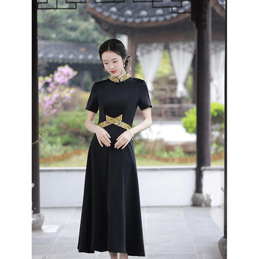 优雅端庄，国潮绿色长裙修身显瘦旗袍JLM-2232 商品图6