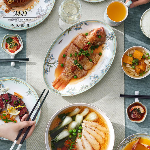 【玛戈隆特】B7F 10人份西湖盛宴骨瓷餐具套装家用中式轻奢创意碗碟盘礼品 商品图1