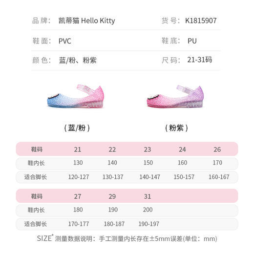 HELLOKITTY凯蒂猫童鞋四季果冻鞋21-31 K1815907 商品图1