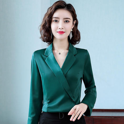 长袖衬衫洋气上衣，时尚V领西装领雪纺衫TR-9668 商品图4