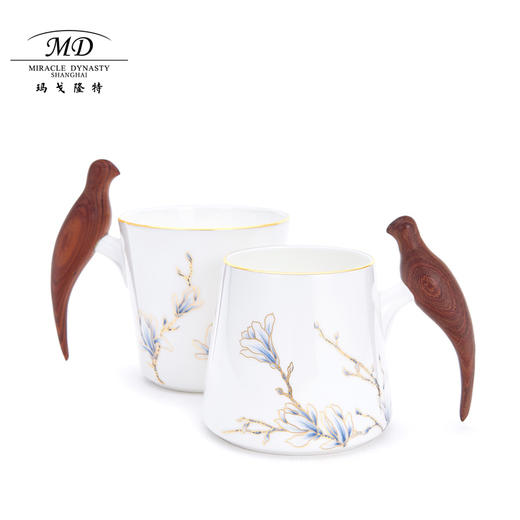 【玛戈隆特】B7F 进博盛宴珐琅彩幸福小鸟对杯 木把手家用骨瓷情侣马克杯 商品图2