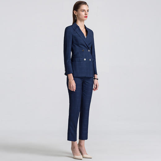 【上衣+裤子】罗蒙春季双排扣修身西服套装女士正装商务通勤气质西装 商品图2