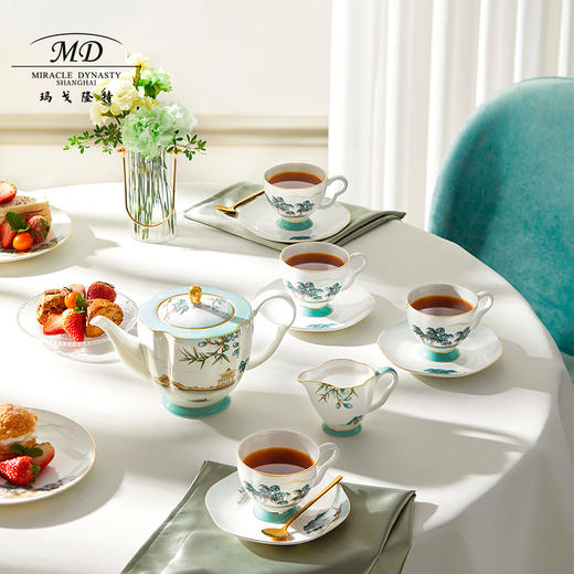 【玛戈隆特】B7F 西湖盛宴6人份莲蓬茶咖具骨瓷套装 家用中式创意 礼盒装 商品图1