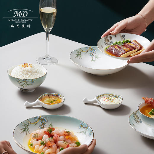 【玛戈隆特】B7F 玛戈隆特 2-4人份西湖盛宴骨瓷餐具套装家用中式创意碗盘碟礼盒装 商品图5