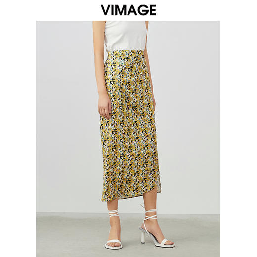 VIMAGE/纬漫纪夏季新款时尚印花包臀开叉中长款半身裙女裙V1706315 商品图4