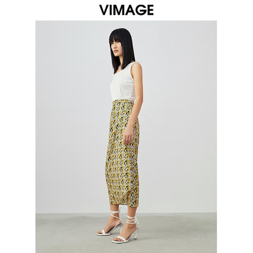 VIMAGE/纬漫纪夏季新款时尚印花包臀开叉中长款半身裙女裙V1706315 商品图1