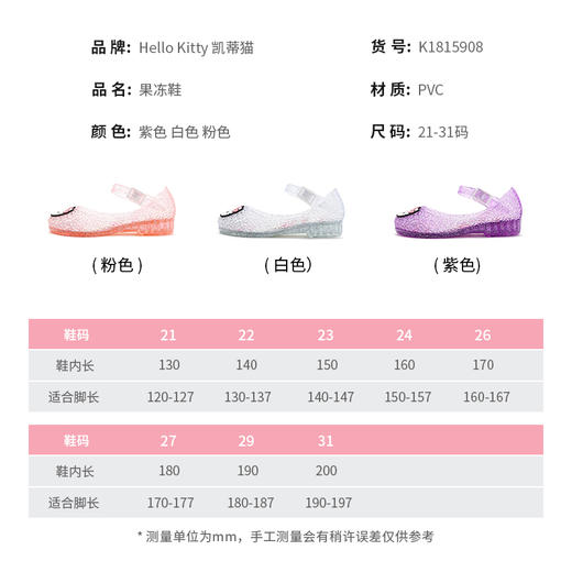 HELLOKITTY凯蒂猫童鞋四季果冻鞋21-31 K1815908 商品图1