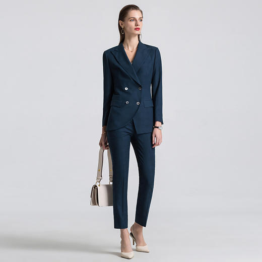 【上衣+裤子】罗蒙春季双排扣修身西服套装女士正装商务通勤格子西装 商品图2
