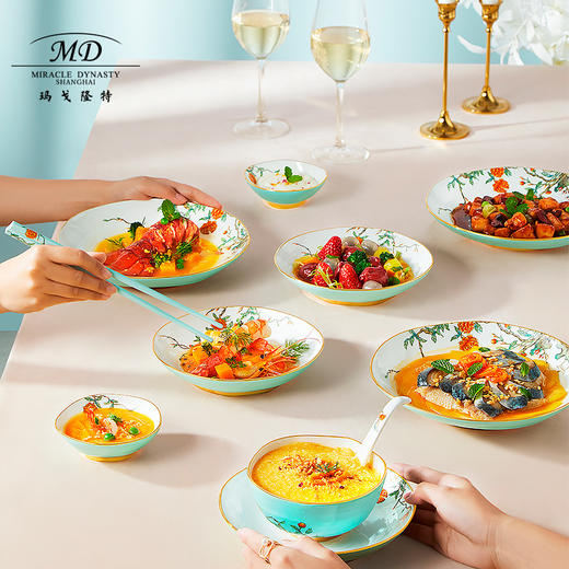 【玛戈隆特】B7F 8人份玉堂富贵细瓷餐具套装家用中式创意碗盘碟礼盒装 商品图1