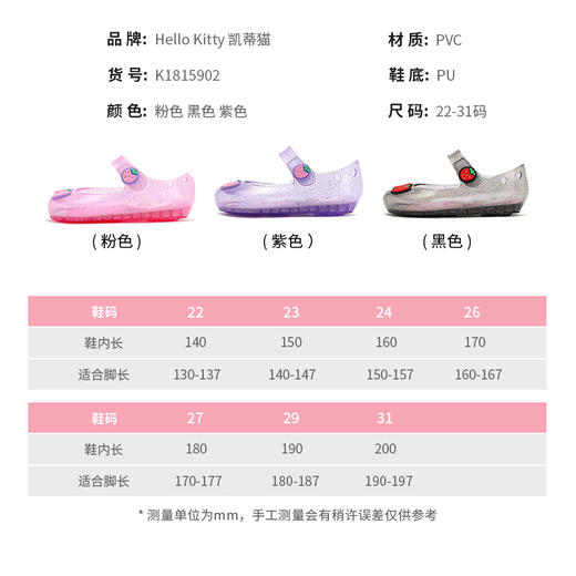 HELLOKITTY凯蒂猫童鞋四季果冻鞋22-31 K1815902 商品图1