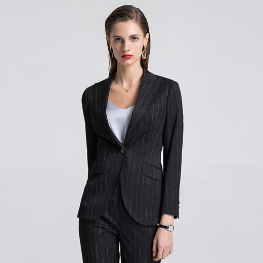 【上衣+裤子】罗蒙春季西服套装女士正装商务通勤修身显瘦条纹西装女 商品图6