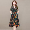 QYM-OMS-SKA240-L新款时尚简约气质西装领短袖拼接长款不规则印花A字连衣裙 商品缩略图1