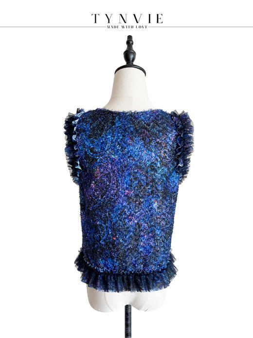 TYNVIE 木耳边装饰V领背心 - 蓝色 商品图4