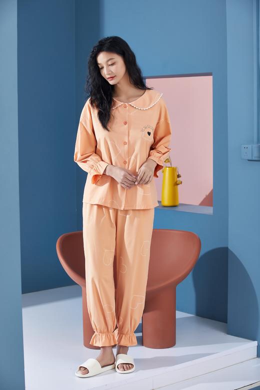 秀黛 女士居家奥代尔睡衣春季 女娃娃领针织九分袖套装 商品图0