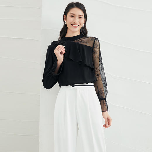 EITIE爱特爱夏季新款时尚蕾丝拼接镂空百搭小上衣6613307 商品图3