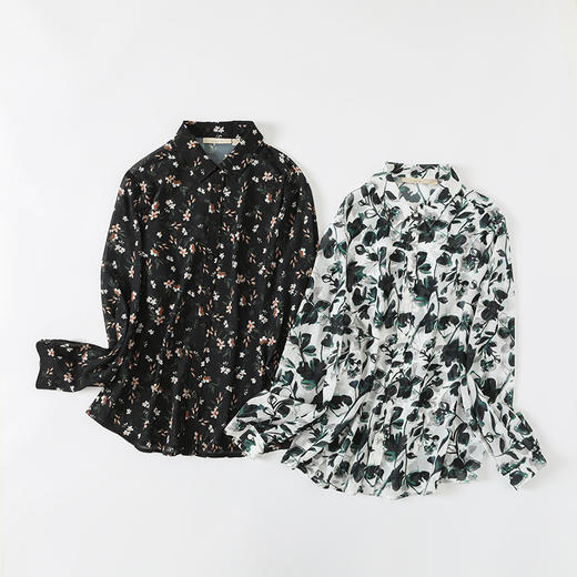 长袖印花雪纺衬衫女时尚洋气碎花上衣百搭显瘦立领衬衣22258 商品图7