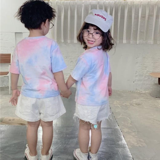 扎染T恤短袖亲子装一家三口四口夏季韩版休闲时尚母女父子装上衣国庆清明出游 商品图3