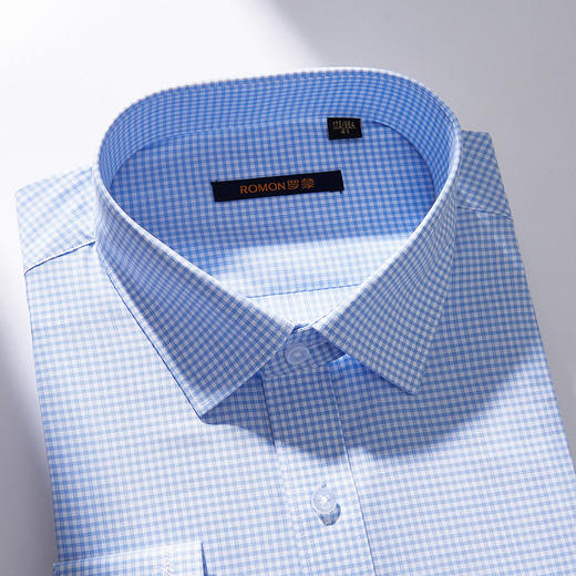 【专柜定制刺绣款】罗蒙春夏长袖衬衫男士商务通勤百搭竹纤维格子衬衣 商品图2