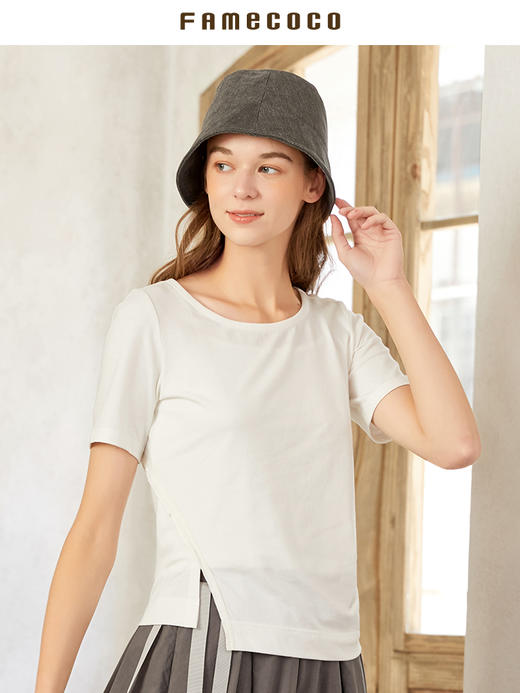 famecoco范可儿别致独特T恤修身显瘦新款时尚小衫女时髦洋气F223BB023 商品图4