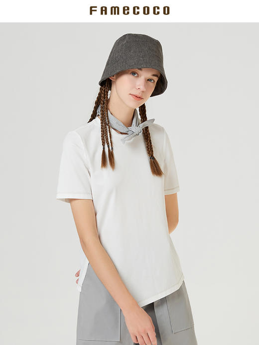 famecoco范可儿设计感短袖T恤女夏新款小众别致不规则上衣F223BB016 商品图1