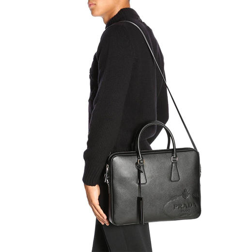 PRADA 普拉达 男士 Saffiano 十字纹皮革印花徽标提挎公文包 黑色 2VE368 9Z2 F0002 OLX 商品图3