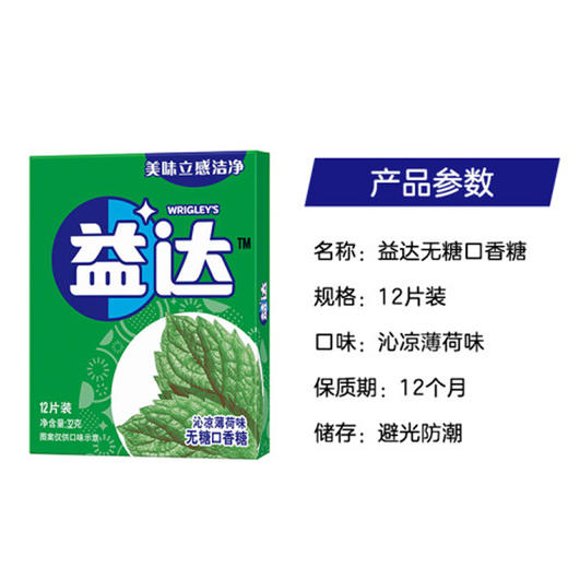 益达沁凉薄荷味无糖口香糖12片装32g 商品图2