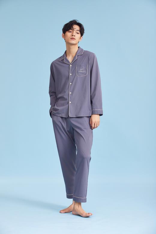 秀黛 男士居家冰瓷棉睡衣春季 男休闲针织长袖套 商品图0