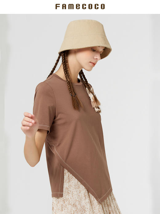 famecoco范可儿设计感短袖T恤女夏新款小众别致不规则上衣F223BB016 商品图3
