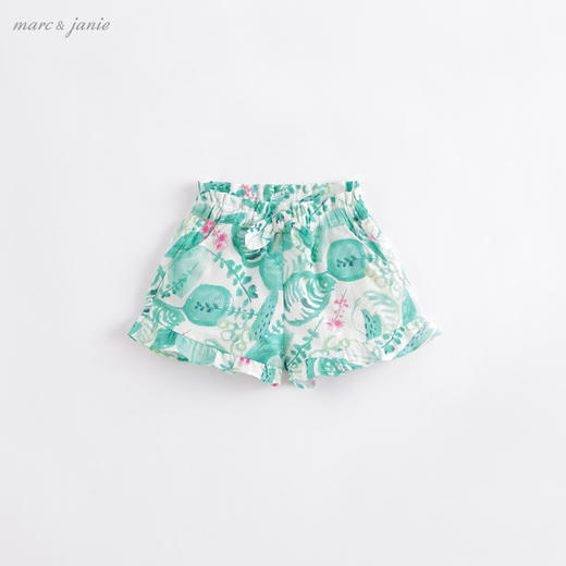 马克珍妮夏装新款 女童绿叶花边舒适纯棉短裤220661 商品图0