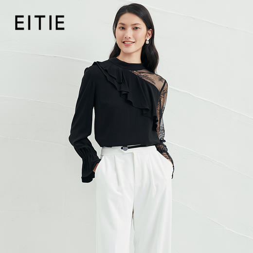 EITIE爱特爱夏季新款时尚蕾丝拼接镂空百搭小上衣6613307 商品图0