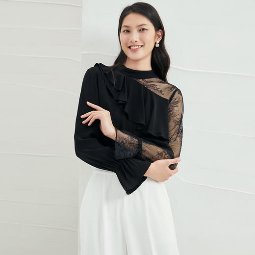 EITIE爱特爱夏季新款时尚蕾丝拼接镂空百搭小上衣6613307 商品图5