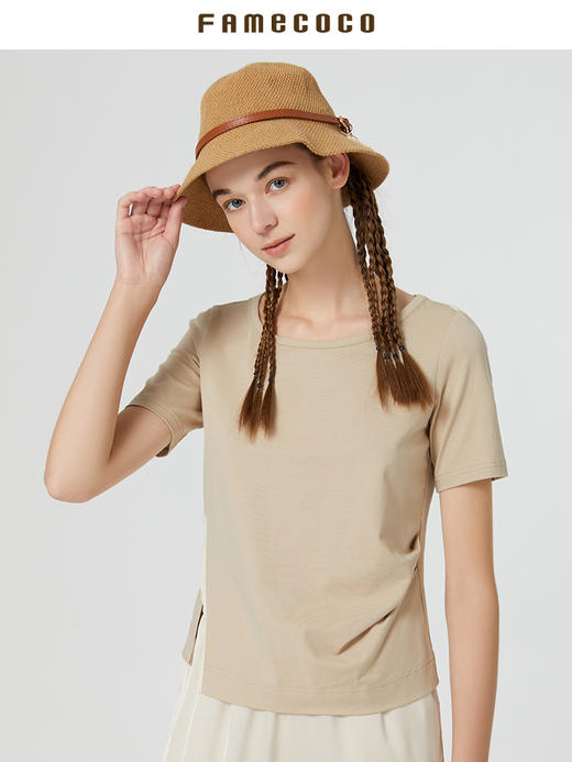 famecoco范可儿别致独特T恤修身显瘦新款时尚小衫女时髦洋气F223BB023 商品图1