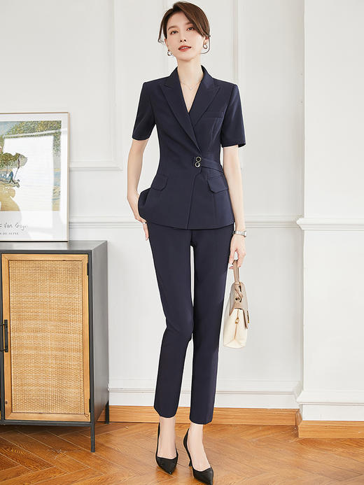 藏青色西装套装女高级感2022新款职业ol西服主持人正装工作服夏季 商品图1