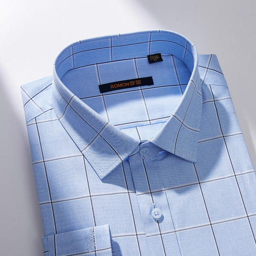 99XCD38CC205【专柜定制刺绣款】罗蒙春夏长袖衬衫男士商务休闲百搭竹纤维格子衬衣 商品图8