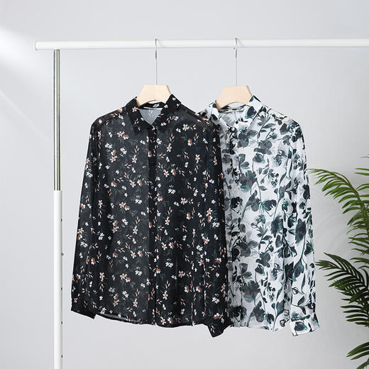 长袖印花雪纺衬衫女时尚洋气碎花上衣百搭显瘦立领衬衣22258 商品图8