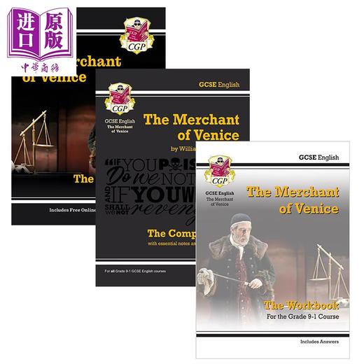 英国CGP原版 GCSE English Merchant of Venice 英语文学课程考试备考套装3册 莎士比亚戏剧 威尼斯商人 含答案 商品图0