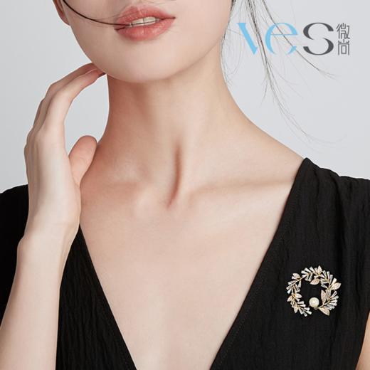 圆形橄榄枝珍珠合金胸针 商品图3