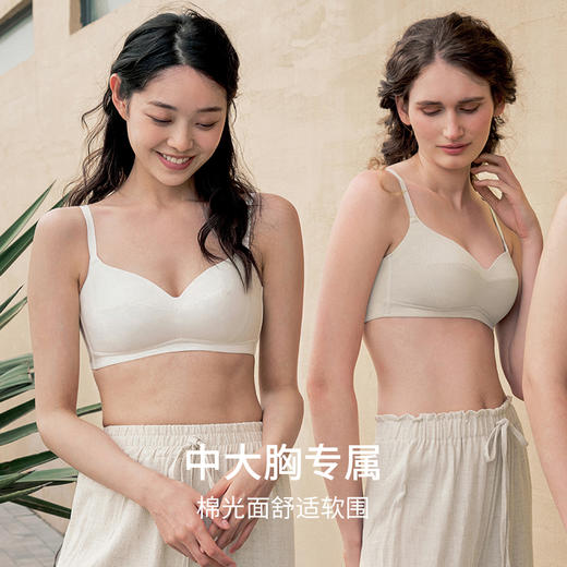 HSIA遐无痕内衣女长绒棉透气防凸点全罩杯胸罩大胸显小无钢圈文胸轻奢棉光面3.0 商品图1